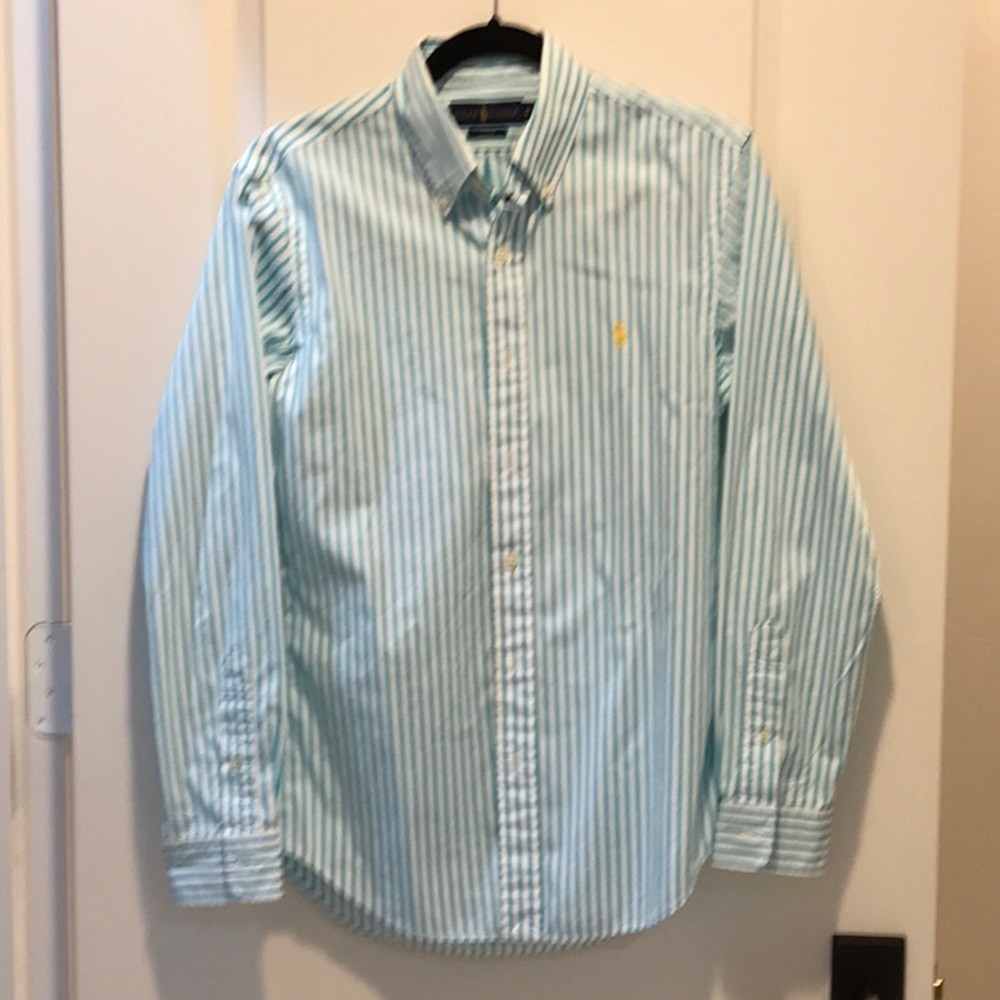 Ralph Lauren Men’s Turquoise/White Mens  dress shirt with Button-down collar